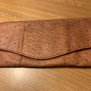 Etui  Ostrich Embossed Leather Clutch in Tan